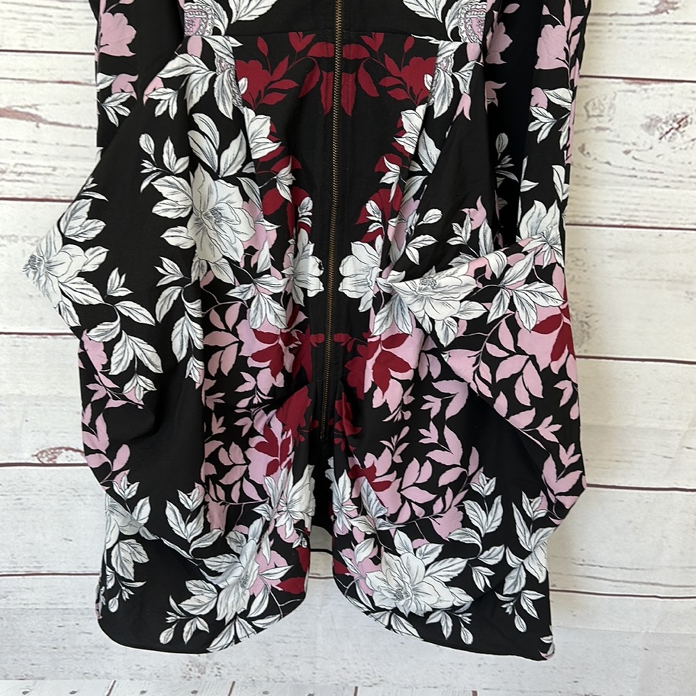 City Chic Floral Zip-Front Black & Pink Dress - Picture 3 of 8